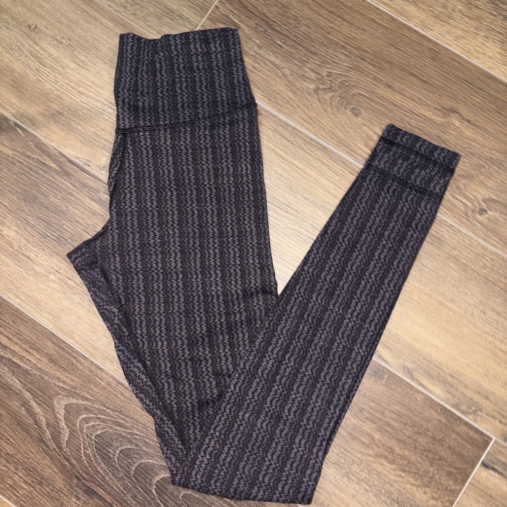 Lululemon Wunder Under Leggings‎ Textured Ziggy Wee August Glo Black Gray 4 Long
